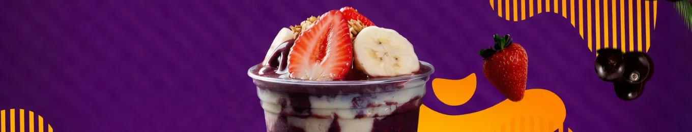 Açaí cremoso com complementos entregue em casa
